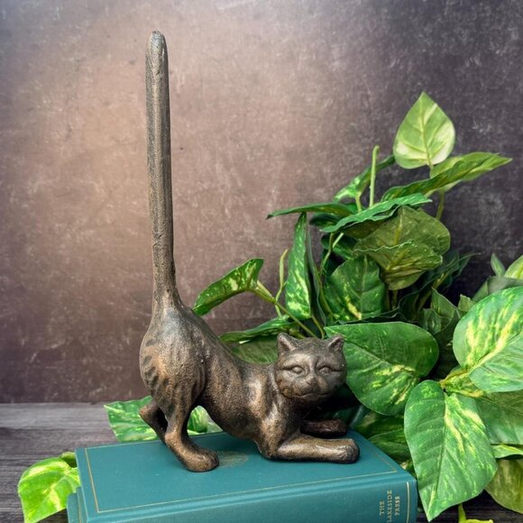 Cast Iron Stretching Cat String Holder Vintage Style Farmhouse Decor - Picture 2 of 9